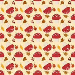 Autumn Leaves ad Mushroom seamless pattern