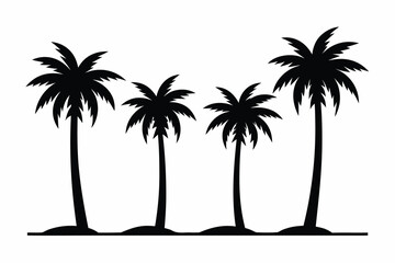 Four Silhouetted Palm Trees on a Ground Patch Against a White Background