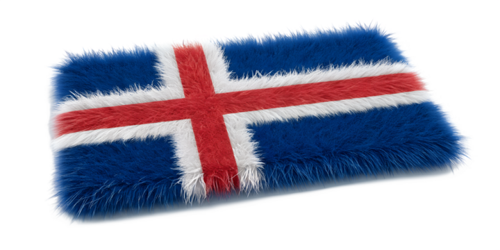 Iceland national flag featuring a blue field with a white-edged red cross symbolizing Nordic heritage, independence, and culture, displayed in a unique textured design.