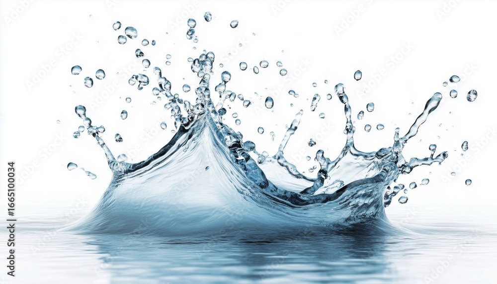 Poster white background with splashes of water creating a refreshing and clean look. the water splash adds 