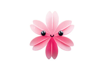 Cute Pink Butterfly Cartoon Character with Smiling Face on Transparent Background