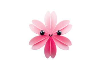 Cute Pink Butterfly Cartoon Character with Smiling Face on Transparent Background