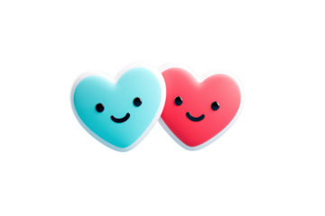 Cute Blue and Pink Heart-Shaped Emoji Toys with Smiling Faces on Transparent Background