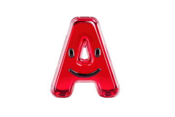 Red Illuminated Letter A with Smile Face on Transparent Background