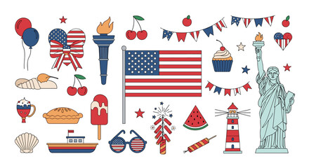 Collection of independence day american patriotic celebration elements icons vector
