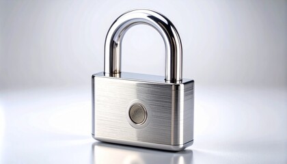 Close-up of a sleek, modern metal padlock on a clean white background, symbolizing digital security, data protection, and privacy.