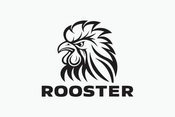 Rooster Head Bold with a Simple Outline and White Background