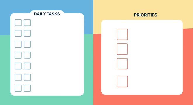 Daily tasks and priorities planner template design.