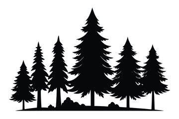 Obraz premium Silhouette Illustration of Evergreen Trees with Black Color on a White Background