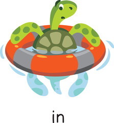 Preposition of place. Turtle IN the lifebuoy
