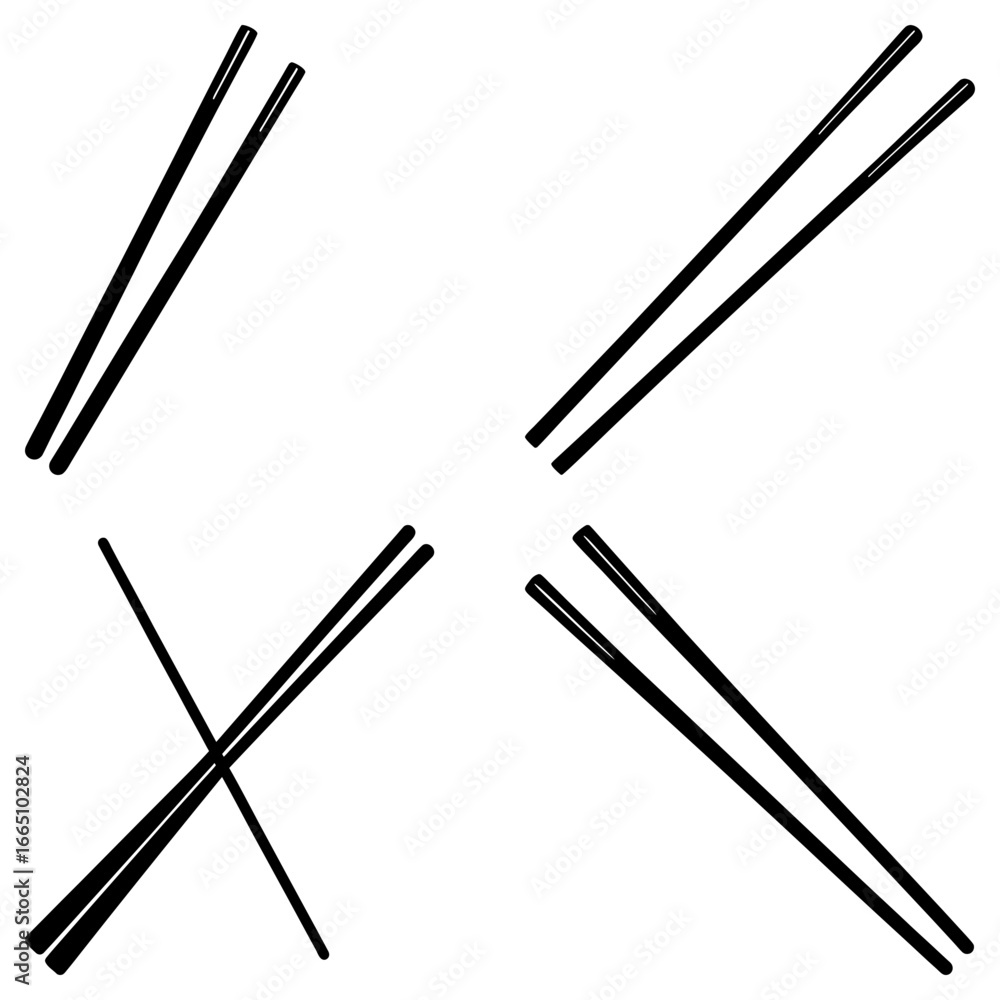 Poster various arrangements of black chopsticks in different orientations on a white background image desig