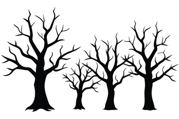 Fototapeta premium Silhouette of Bare Black Trees Isolated on a White Background for Design