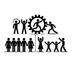 Pictogram illustration of family friends working together teamwork achieving goals collaboration and support for business success and personal growth