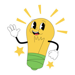 Cute cartoon ideas character in retro 80s style for school and education illustration