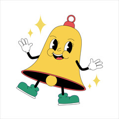 Cute cartoon bell character in retro 80s style for school and education illustration