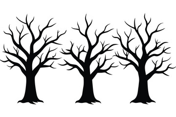 Obraz premium Silhouette of Three Bare Trees Against White Background Spooky Forest Illustration
