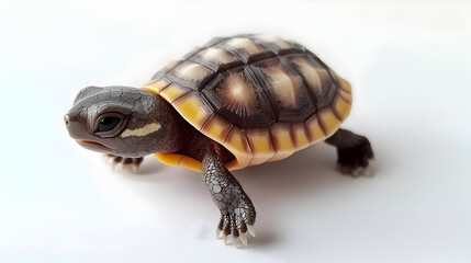 Obraz premium Tiny Baby Turtle With Spotted Shell On White Background