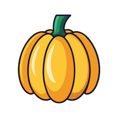 Stylized cartoon pumpkin with green stem on white background squash gourd