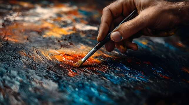 A therapeutic art session where a person expresses their anxiety and fear through chaotic brushstrokes and dark colors.