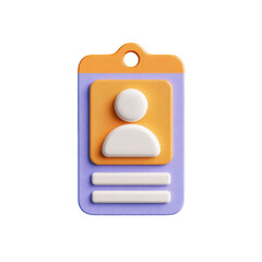 3D rendered, pastel-colored, rectangular ID badge with a person icon