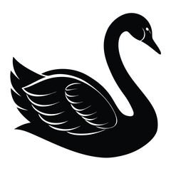 Naklejka premium Striking Black Swan Silhouette on White Background, Elegant Bird with Graceful Curves