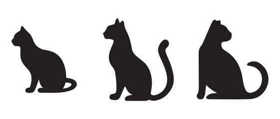 Black Cat Silhouette Set. Sitting and Walking Feline Icons for Pet, Halloween, and Minimalist Designs.