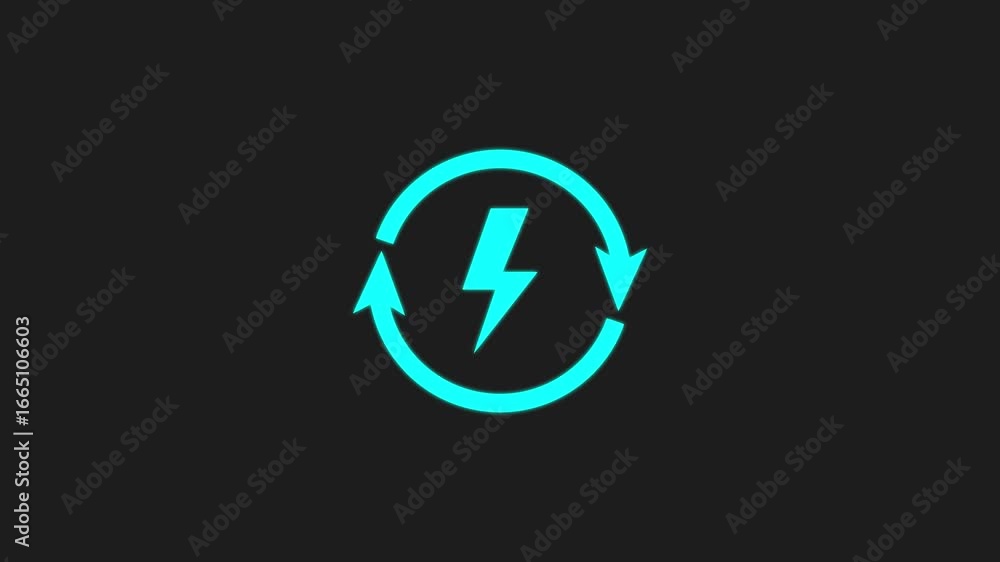 Poster glowing cyan lightning bolt inside a circular arrow loop on a dark background