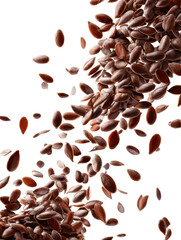 Obraz premium Flax seeds scattering and falling from above on transparent background