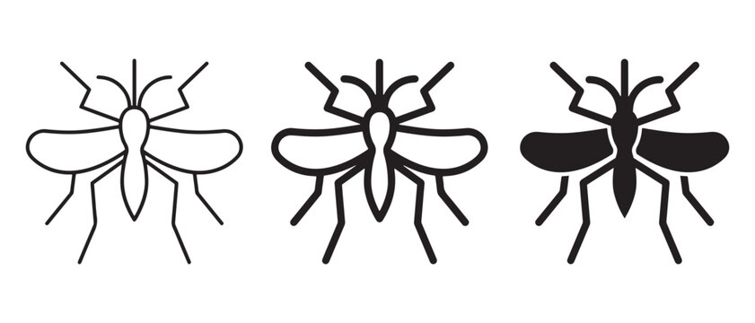 Black and Outline Fly Icons. Insect Silhouettes for Pest Control, Nature, and Graphic Design.