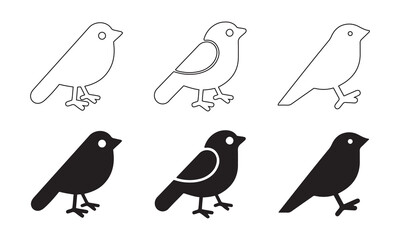 Bird Silhouette Icon Set. Solid and Outline Variations.