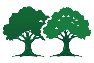 Obraz premium Two Green Tree Silhouettes with Distinct Leaf Patterns on a White Background Element