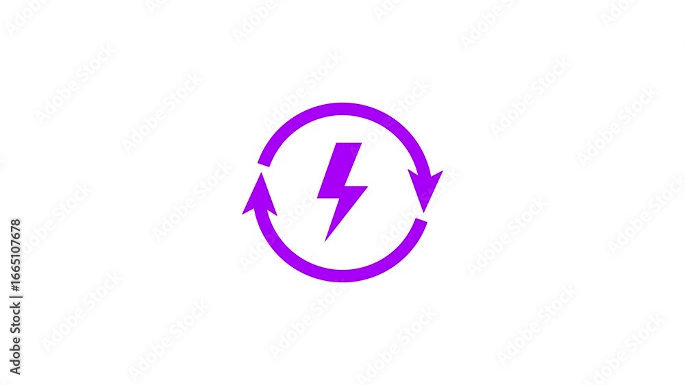 Poster purple lightning bolt symbol inside a circular arrow for renewable energy and power concepts