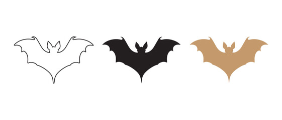 Minimalist Bat Icons. in Black, Gold, and Outline Halloween & Gothic Design Elements.