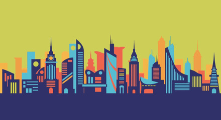 Obraz premium Vibrant Modern City Skyline Illustration.
