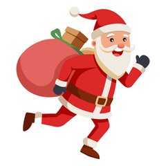 Merry holiday cartoon illustration of Santa Claus with a gift sack