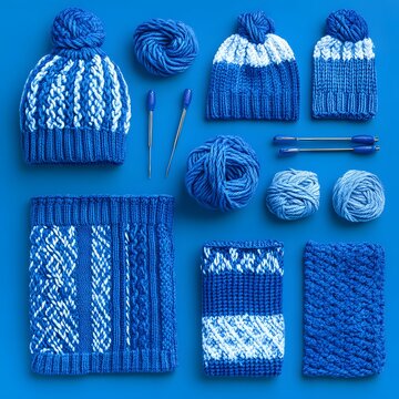 Cozy Blue Knitwear Collection, Hats, Scarves, and More
