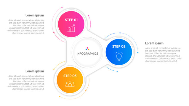 Modern Vector infographic label design with circle infographic template design and 3 options or steps. Can be used for process diagram, presentations, workflow layout, banner, flow chart, info graph.