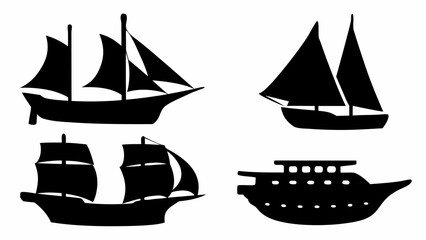 Four stylized figures standing in a row with reflections on a white background are presented here | editable eps vectors silhouette