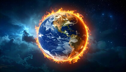 Earth Engulfed in Flames: A Visual Representation of Climate Change and Environmental Crisis