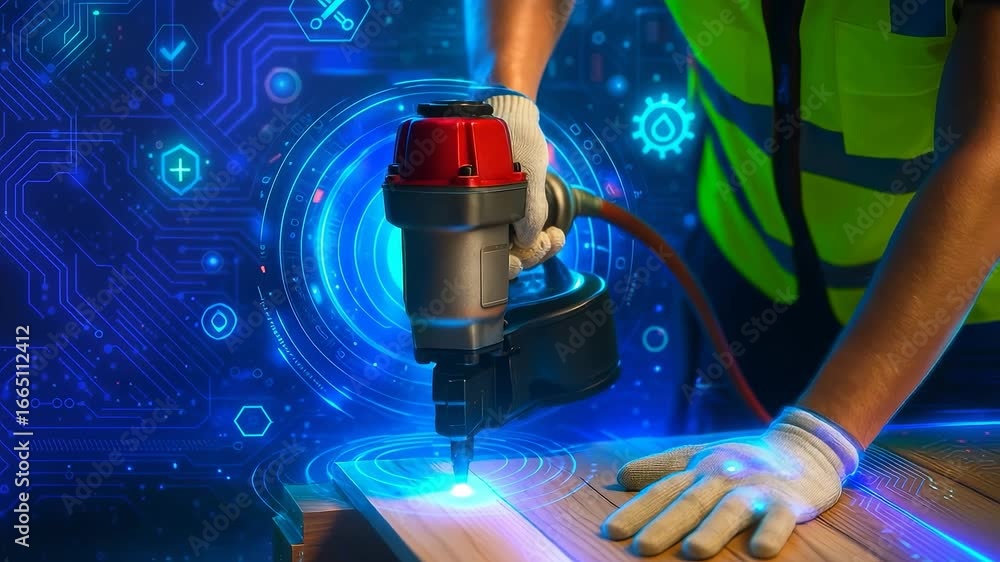 Poster worker using smart technology and advanced equipment to operate a digitalized machine for precision 