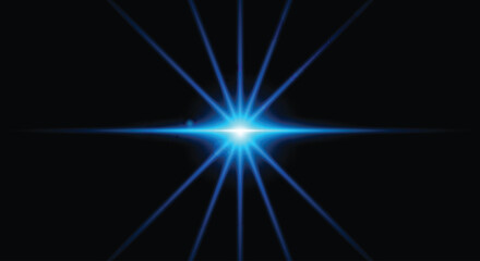 Blue Light Flare glowing star isolated on Black Background