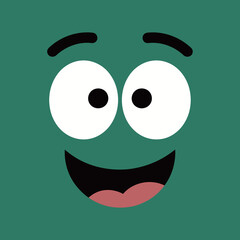 A close-up, simple cartoon illustration of a face with wide, happy eyes and a big, open-mouthed smile.