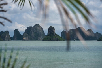 View of the characteristics rocks emerging from the sea in the Ha-Long Bay in Vietnam