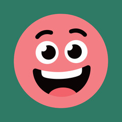 A close-up, simple cartoon illustration of a happy pink face with a wide, toothy smile and big eyes.