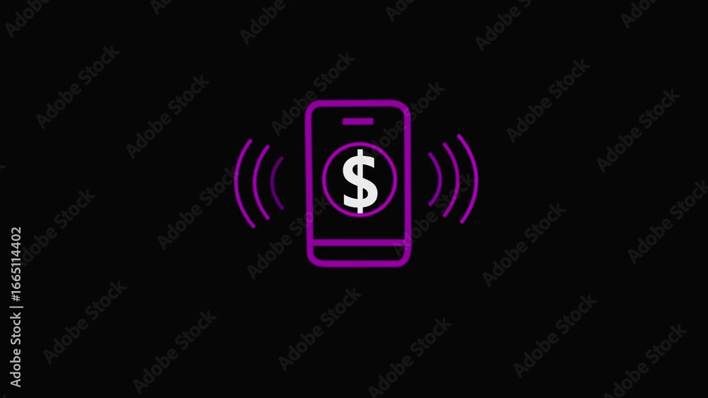Poster neon line mobile network icon logotype animation. laptop network. internet connection, mobile networ