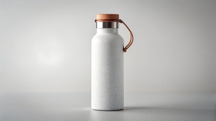 Reusable water bottle made of stainless steel with leather strap and cork lid