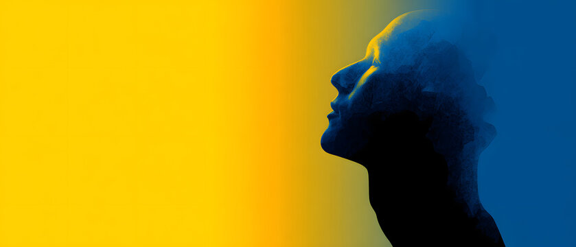 Campaign World mental health day. Mental health concept.Head silhouette profile.Mood disorder. Awareness.Metaphor bipolar disorder.Emotional burnout.Psychological problems.OurMindsMatter