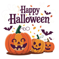 Happy halloween with carved pumpkins isolated on transparent background