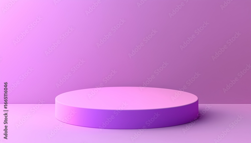 Poster purple to pink gradient studio round kiosk stand: product display with spacious copy area for effect