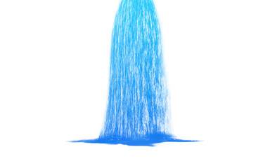 Single wide stream of a powerful blue waterfall. Isolated water cascade PNG clip art on a transparent background for a nature graphic, landscape illustration, or travel design.